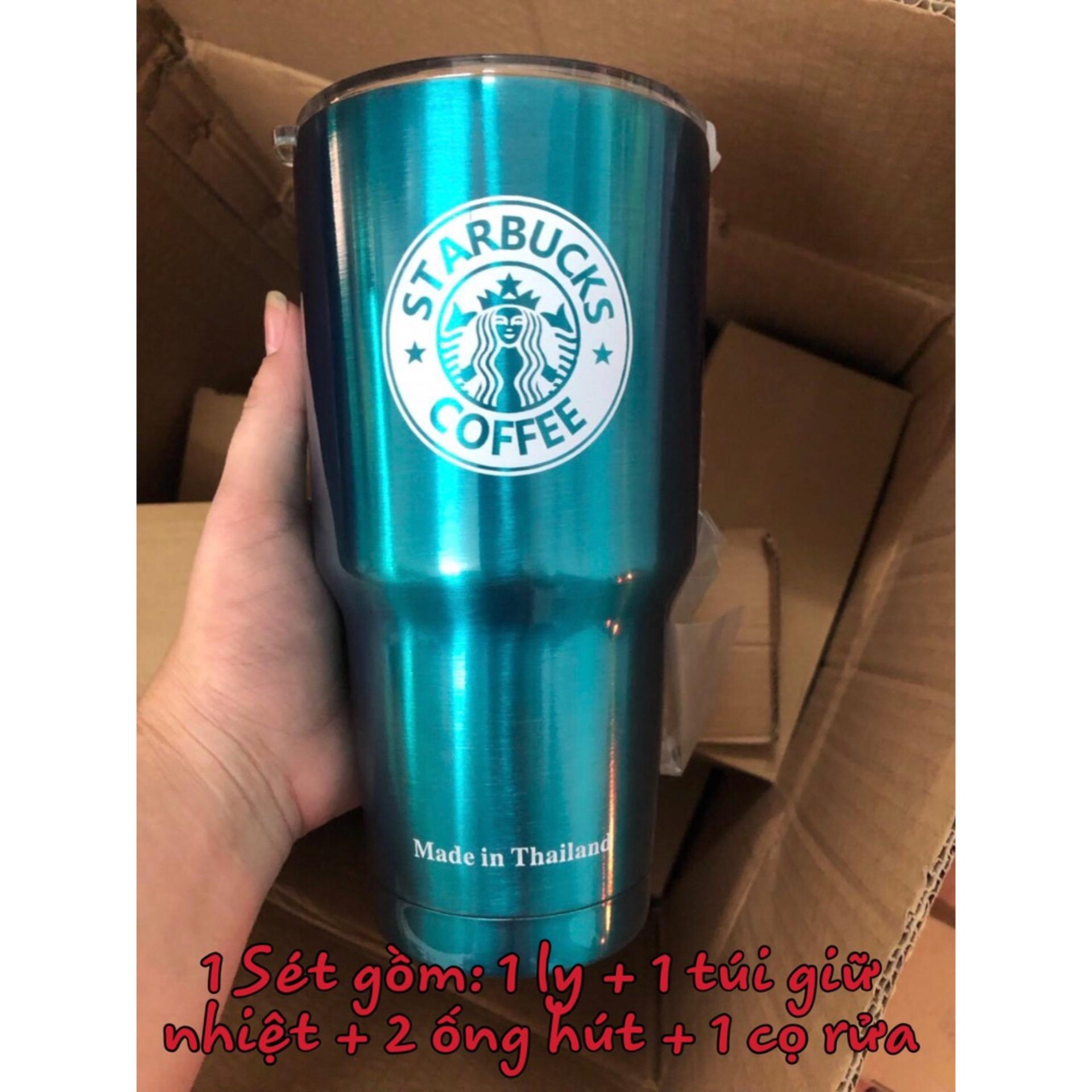 [MẪU Y HÌNH] Ly giữ nhiệt ThaiLand Starbucks xanh ngọc 900ml (Kèm túi xách + ống hút + cọ)