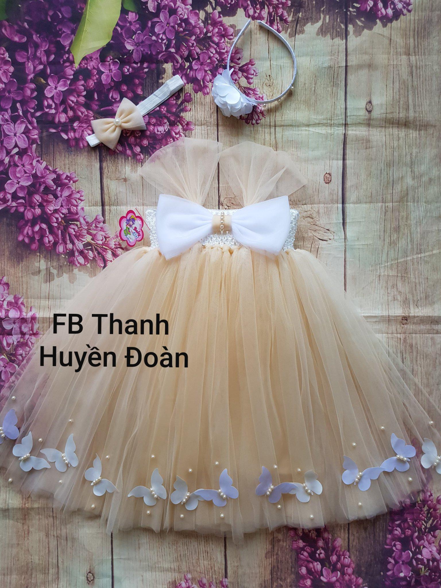 Váy tutu công chúa màu da - nơ trắng