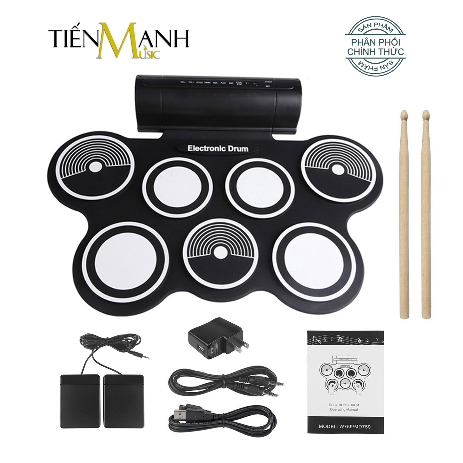Bộ trống điện tử 7 mặt konix w759 - electronic drum kit ultra portable 7 pad digital - hãng phân phối chính thức