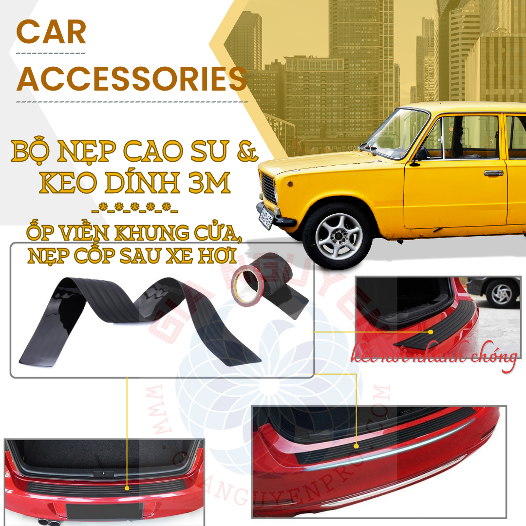 Bộ Nẹp Cao Su Và Keo Dính 3M Chuyên Nẹp Cốp Sau/ Ốp Viền Khung Cửa Ôtô Cao Cấp