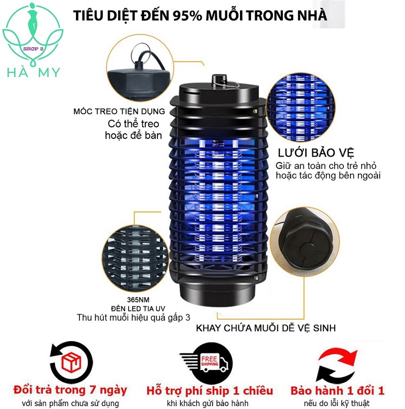 Đèn bắt muỗi đèn bẫy muỗi máy diệt muỗi- đèn bắt muỗi cao cấp- đèn led 1.2w công suất cao ánh sáng tím 365 nano wave thu hút côn trùng - bh 6 tháng
