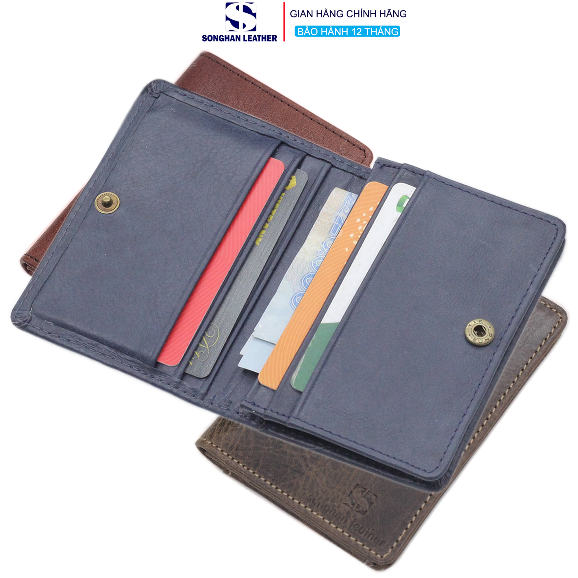 [FREESHIPMAX] Card Holder Ví đựng thẻ nam nữ da bò thật cao cấp nhỏ gọn bóp da gập đôi Nút Bấm nhiều ngăn thời trang Songhan Leather Songhan Leather