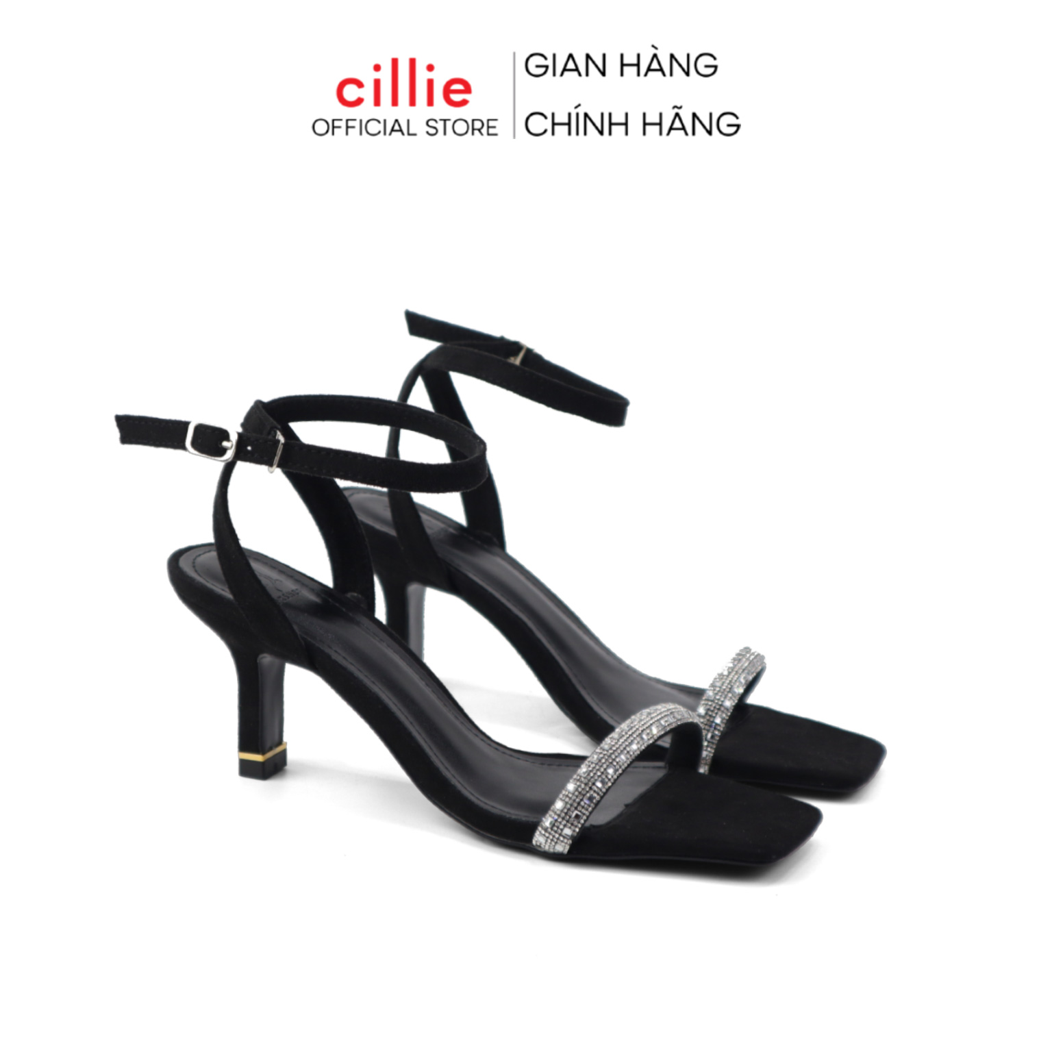 Giày sandal cao gót đi tiệc quai mảnh đính đá sang trọng gót 5p chắc chắn cillie 1008