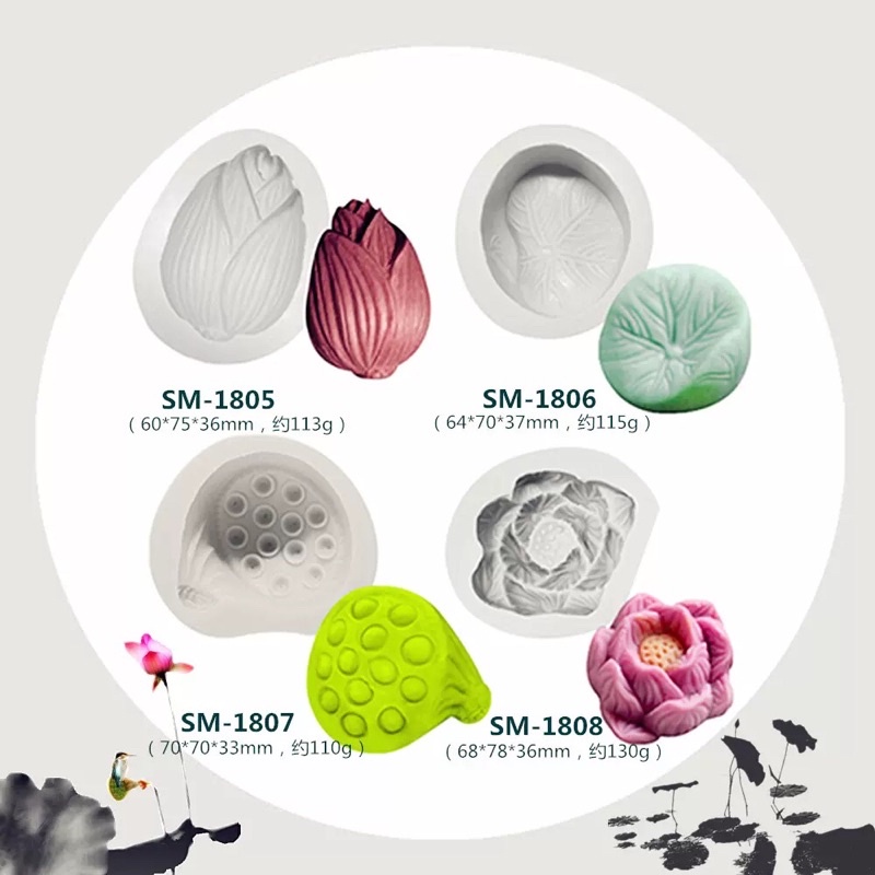 Bộ 4 khuôn Hoa sen, lá, đài ,búp sen làm rau cau, chè trôi nước