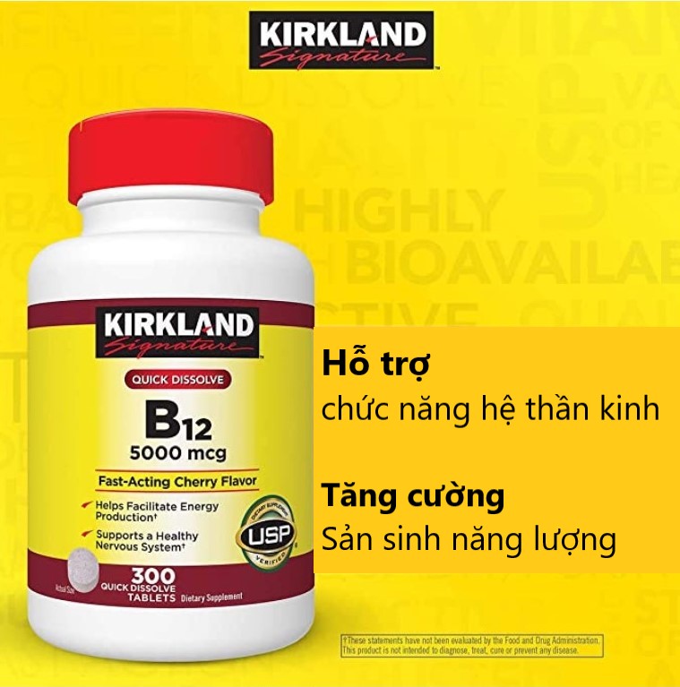 Viên ngậm vitamin b12 kirkland signature 5000mcg 300 viên hỗ trợ chức năng hệ thần kinh, sản sinh năng lương quatangme-com-vn