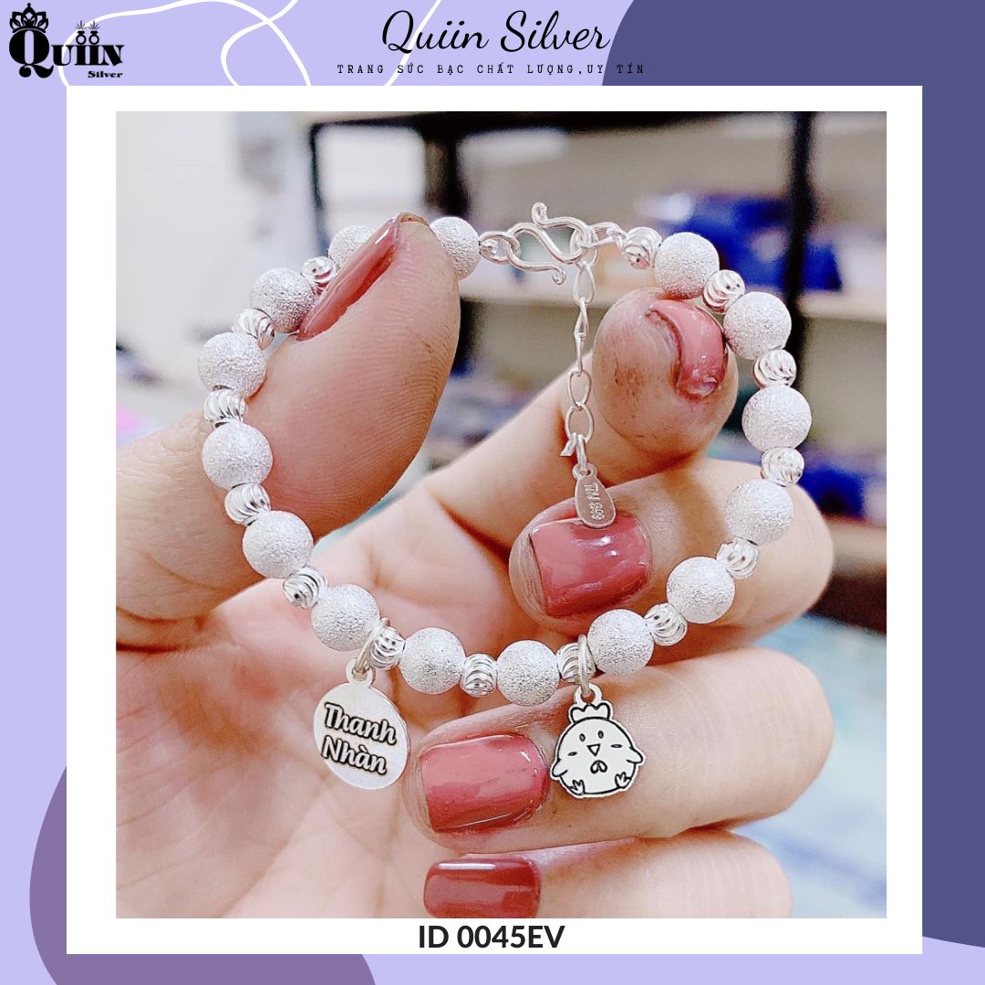 Lắc/Vòng bạc ta, bạc S925 Quiin - Bi cát mix bi xoắn mix charm giáp và charm khắc theo yêu cầu dành cho bé 0045EV