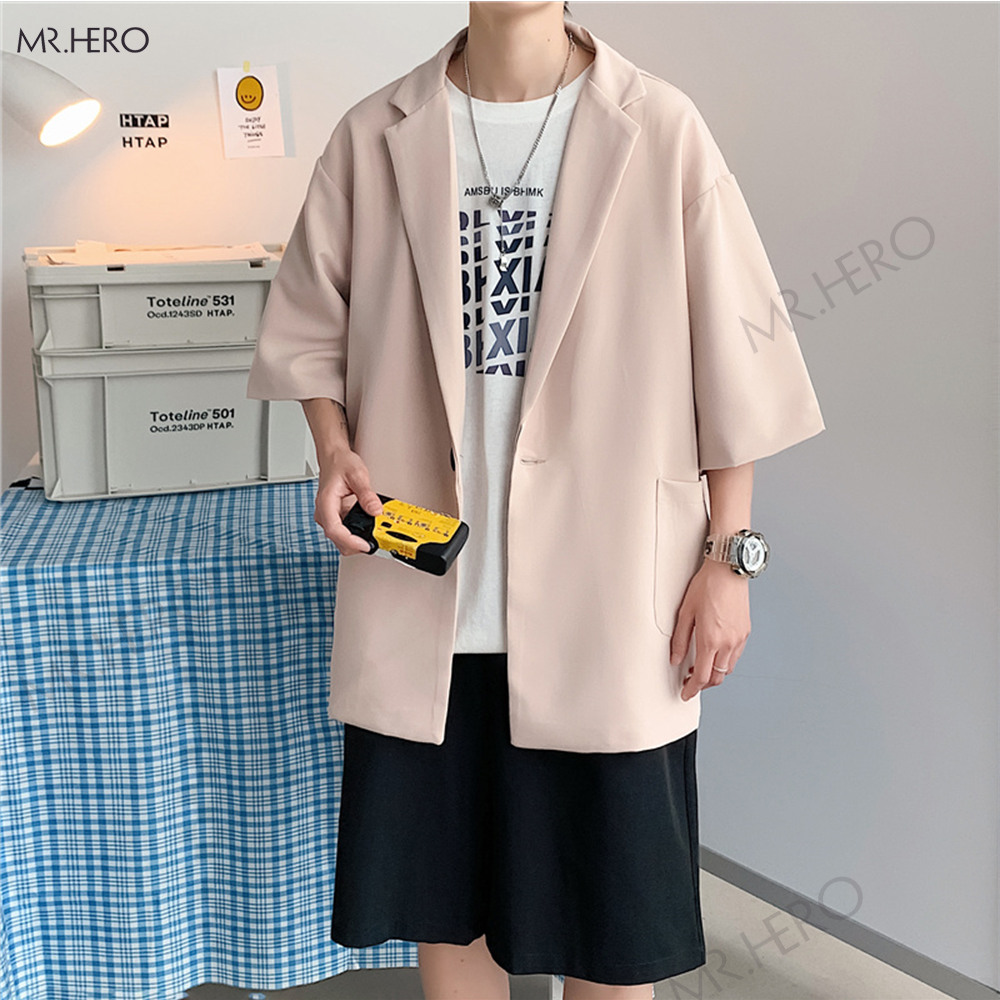Áo Blazer Nam BZ05, Áo Khoác Vest Dáng Rộng Cài Khuy Màu Đen BE Phong Cách Hàn Quốc Nami Store