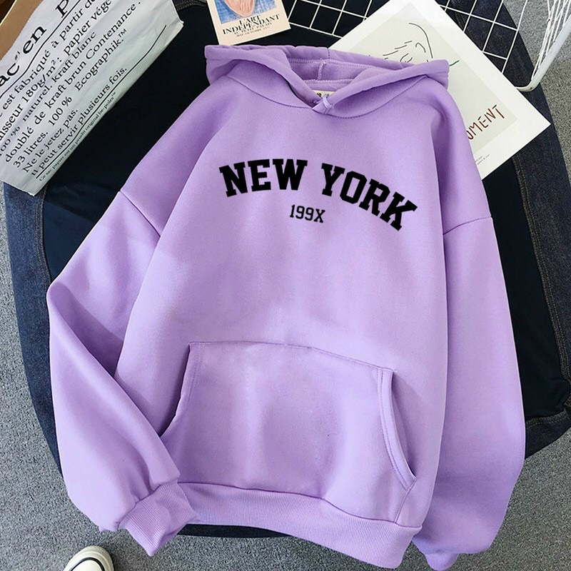 Áo khoác hoodie NEW YORK thiết kế basic với mũ liền form chuẩn ulzzang Hàn quốc chất nỉ dày dặn