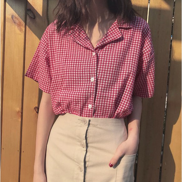 Áo sơ mi caro nhí cổ vest
