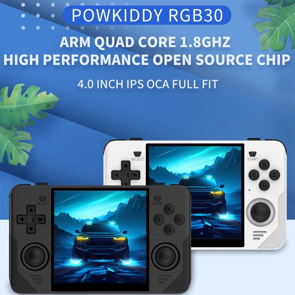 Powkiddy RGB30 màn 4inch siêu đẹp , mẫu máy chơi game độc đáo cấu hình tốt hỗ trợ nhiều hệ máy từ pps trở lại ps1 nes snes gba gbc dreamcast