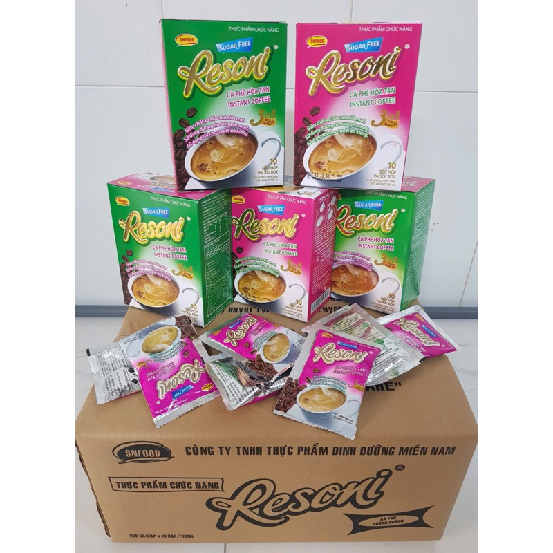 Combo 5 hộp cà phê tiểu đường Resoni dành cho người ăn kiêng và tiểu đường (20g*10 gói/hộp)
