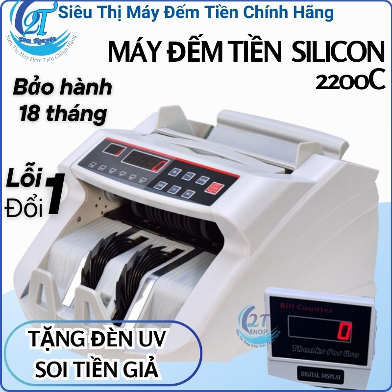 Máy đếm tiền Silicon MC 2200. Máy đếm tiền mini đếm cộng dồn, chia mẻ nhanh, máy đếm số lượng tờ chuẩn xác, có màn hình rời kèm theo