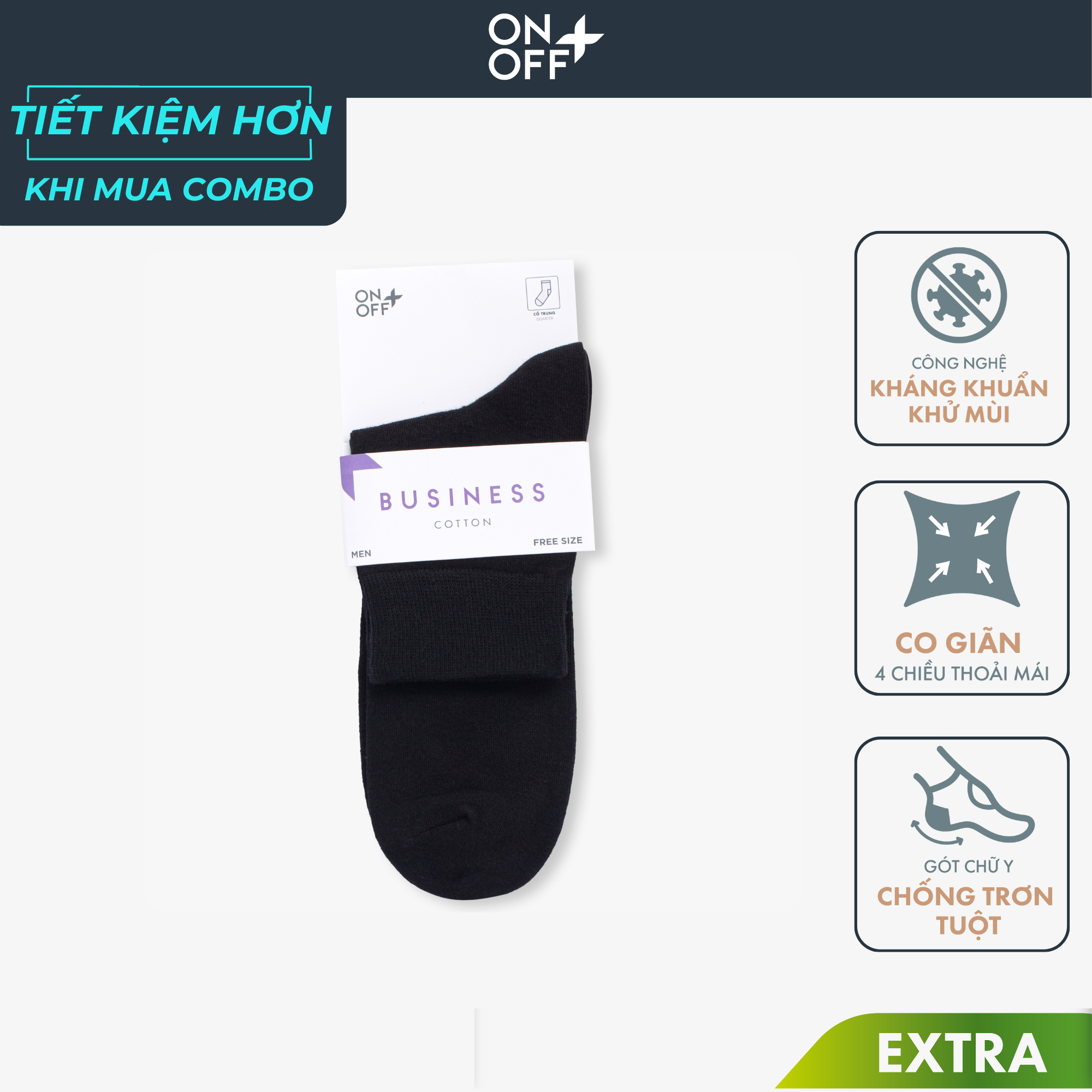 [Mua 3 giảm 20%] Tất nam cotton ONOFF Business cổ trung kháng khuẩn khử mùi -18AQ25A151
