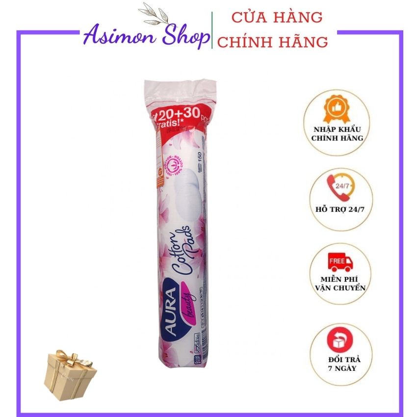 [HCM][Freeship+quà]  Bông tẩy trang tốt  AURA, I PEK 150 miếng (130 miếng  +20 miếng ),Asimon Shop BTT150A , hàng nhập khẩu chính  hãng, bông cotton 2 lớp dạng tròn tẩy trang  an toàn hiệu quả, không gây kích ứng da.