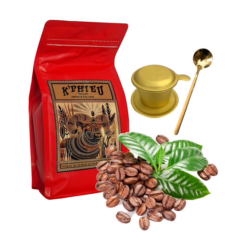 Cà Phê Xay Cầu Đất Arabica 100% K Phiêu (Túi 500g) - Tặng phin cà phê và muỗng inox 304 cao cấp