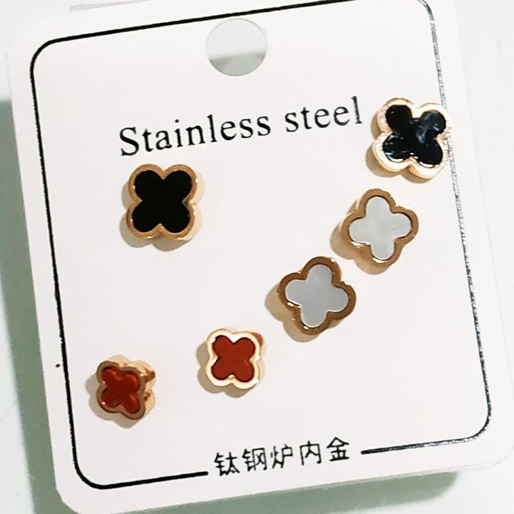 Bộ 3 Đôi Bông Tai Cỏ 4 Lá Titan Ko Rỉ TT 1983