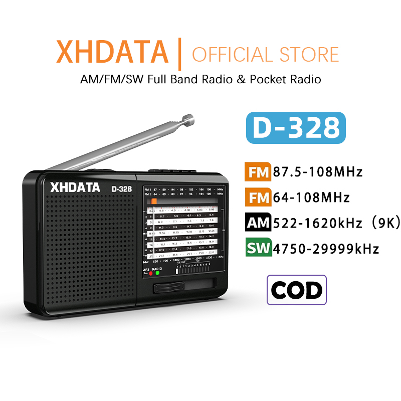  XHDATA D-328 Radio di động AM FM SW 12 Bands Pocket Radio với DSP MP3 Music Player và TF Card Slot USB Mini FM Radio 