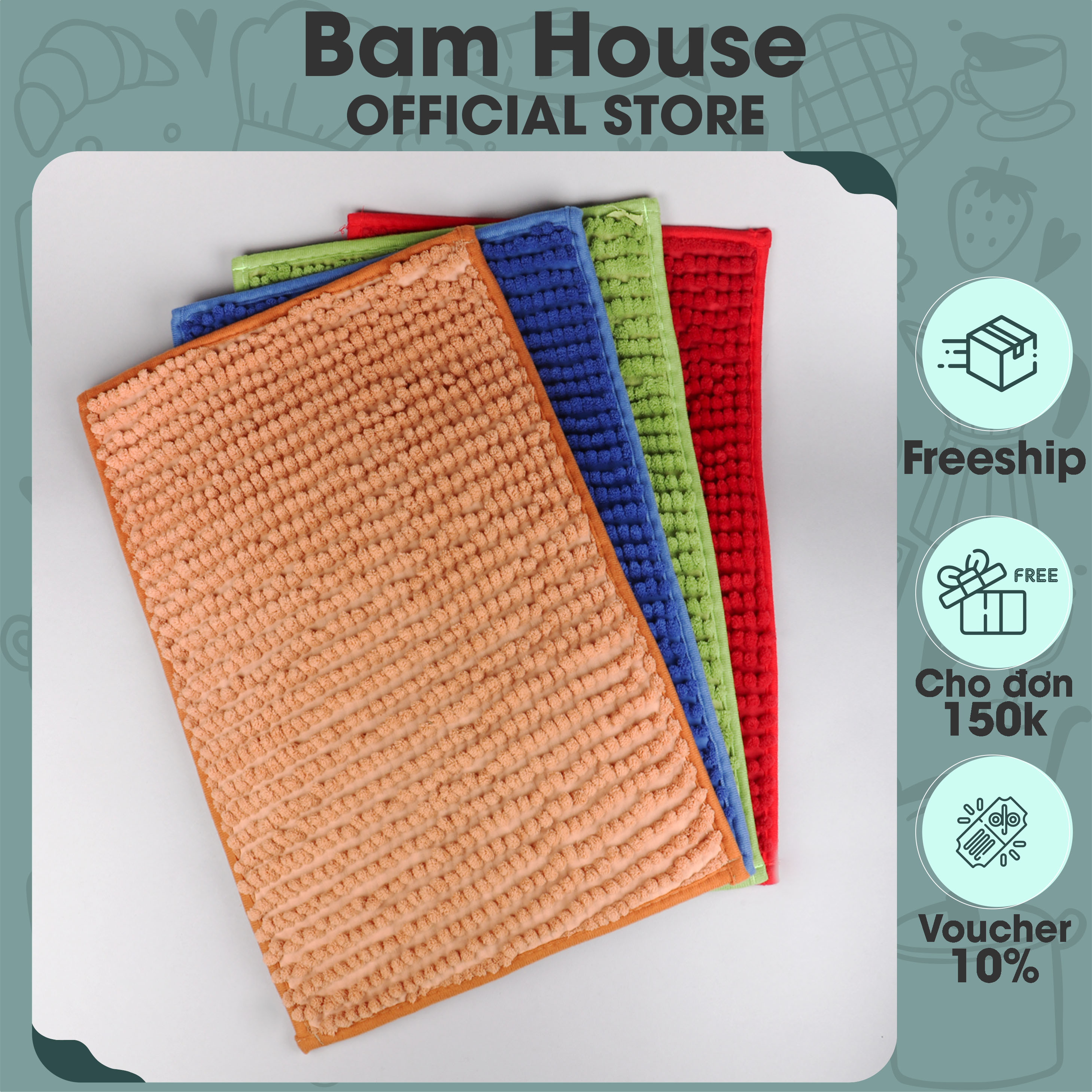 Thảm chùi chân san hô Bam House 2 lớp loại lớn size 30x50cm cao cấp TTC01 - Màu ngẫu nhiên – Gia dụng bếp