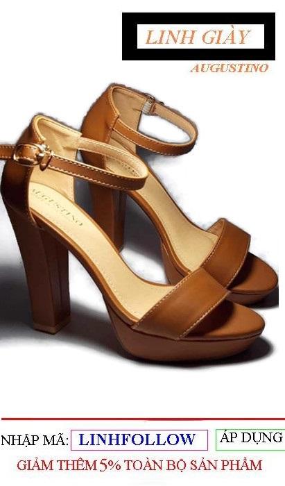 [SALE] Sandal Augustino Đế Đúp Quai Ngang Chất Da Lì (Màu Nâu)