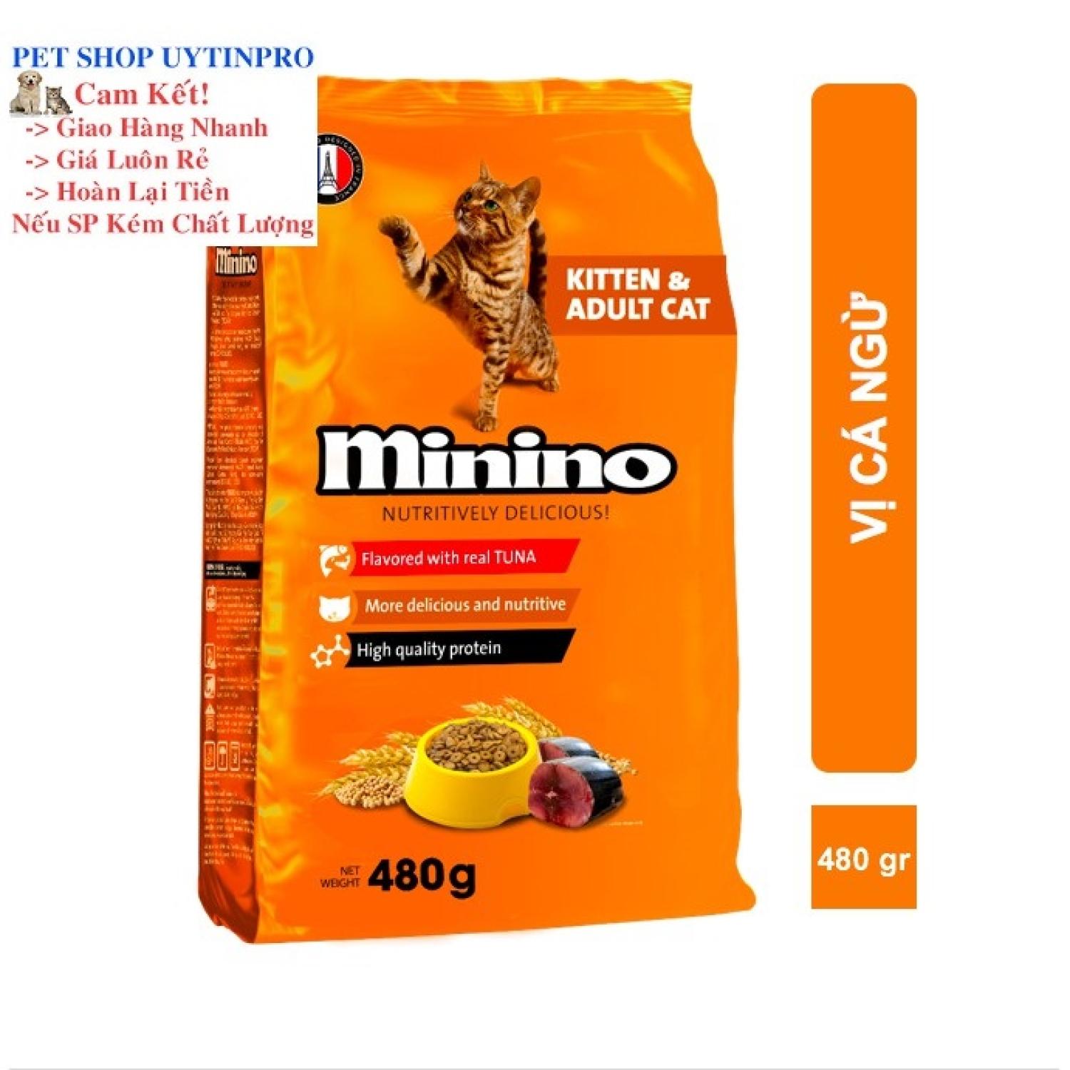 THỨC ĂN CHO MÈO Minino dạng hạt Gói 480g thương hiệu pháp - Pet shop 24