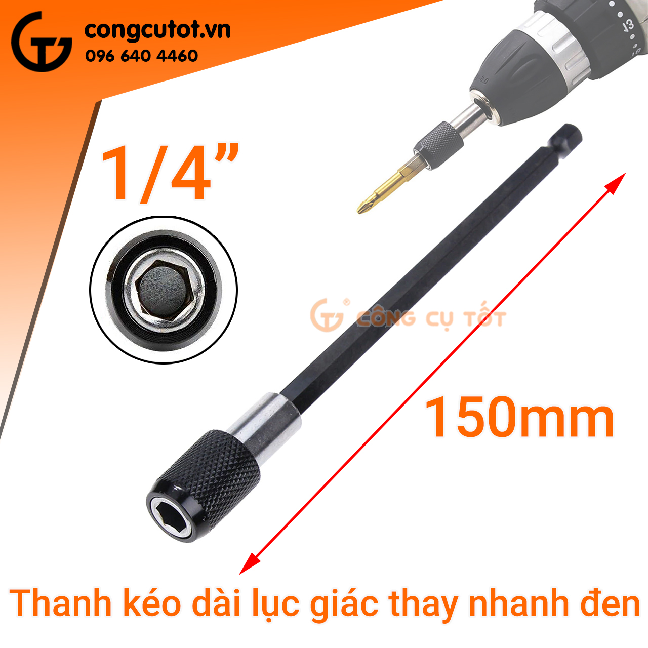 Thanh kéo dài - thanh nối dài lục giác đầu khía đen 60-150mm