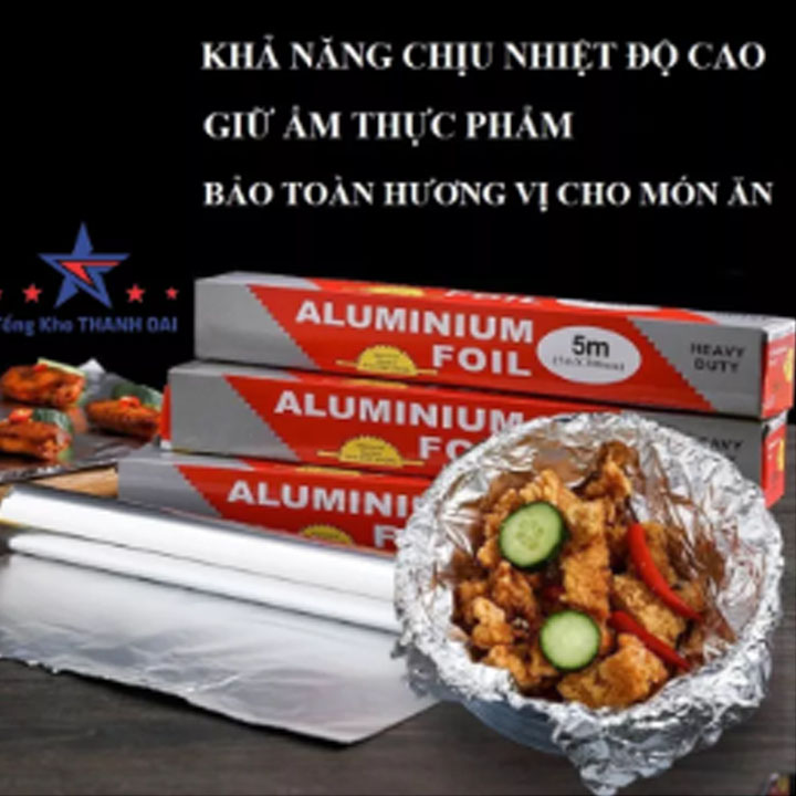 Cuộn giấy bạc nướng thức ăn, màng nhôm nướng thịt, giấy bạc lót nồi chiên không dầu, lò nướng 30cmx5m