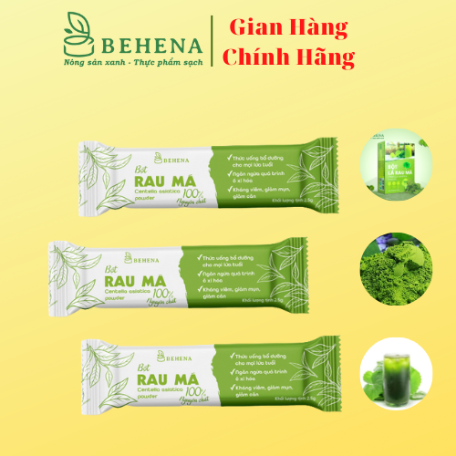 Bột rau má sấy lạnh BEHENA, bột rau má nguyên chất thanh nhiệt cơ thể gói 2.5g