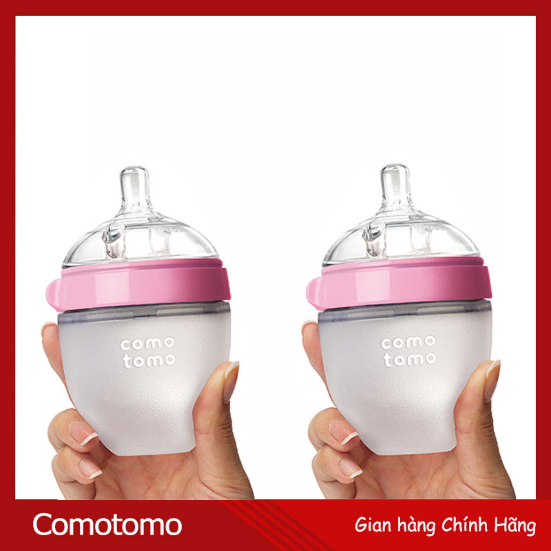 Fullbox hộp 2 bình sữa comotomo 150ml hồng