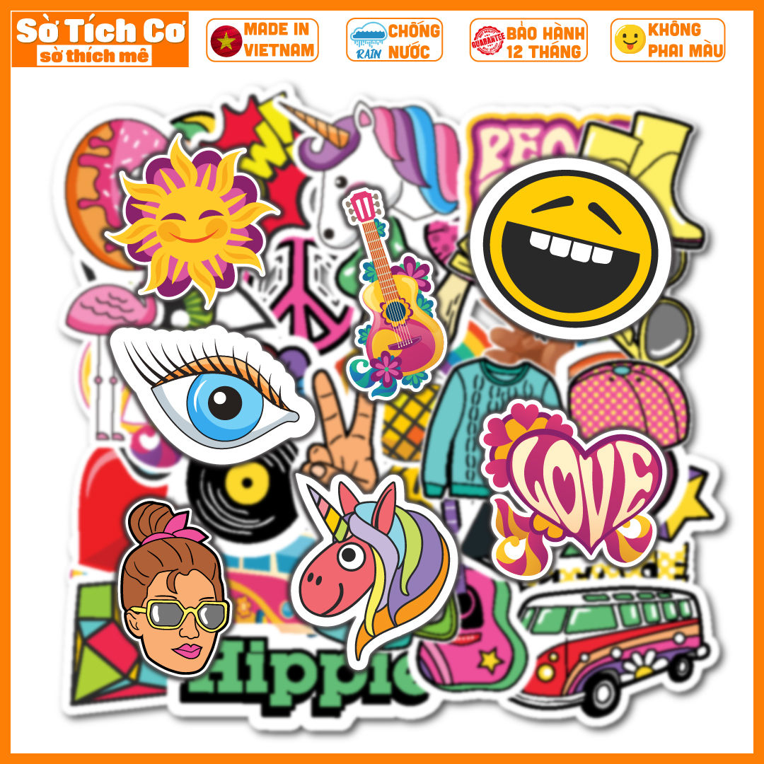Bộ 50 Sticker Doodle dán điện thoại laptop nón bảo hiểm guitar vali MSP: K07