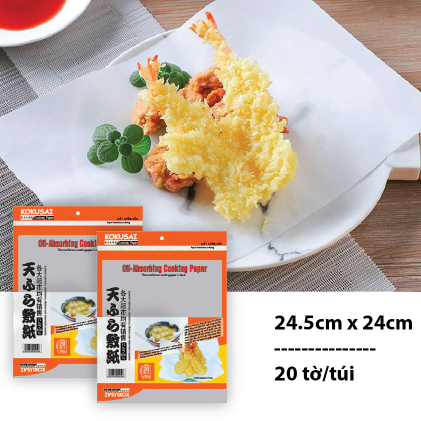 Giấy thấm dầu thức ăn Nhật Bản - Giấy thấm dầu kokusai 20 tờ kích thước 24x25cm