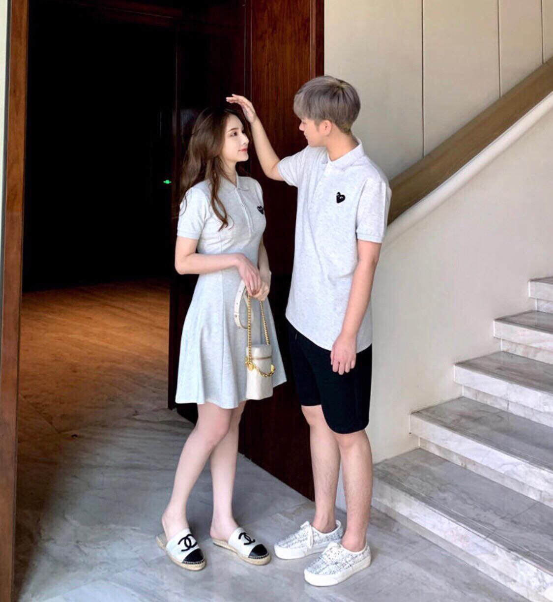 Đầm thun đôi xám thêu mắt