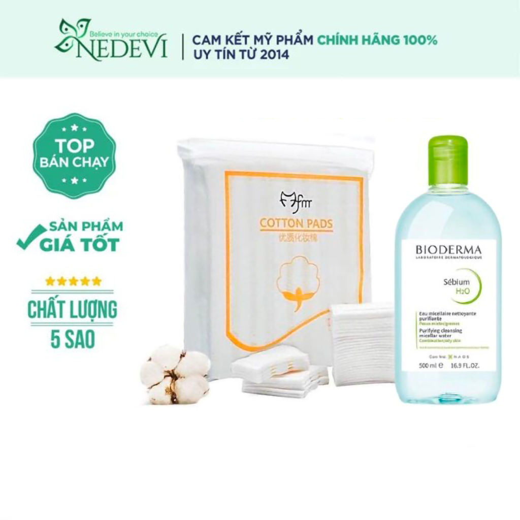 Combo bông tẩy trang cotton pads + nước tẩy trang bioderma tẩy trang sạch sâu, lấy đi các chất bụi bẩn, bã nhờn - nedevi