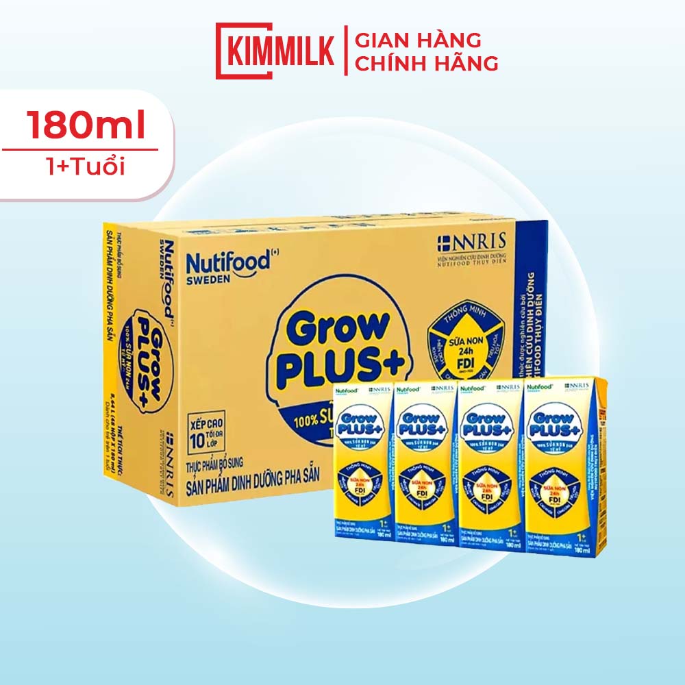 Thùng 48 hộp sữa non pha sẵn Nutifood Growplus vàng 180ml tăng đề kháng