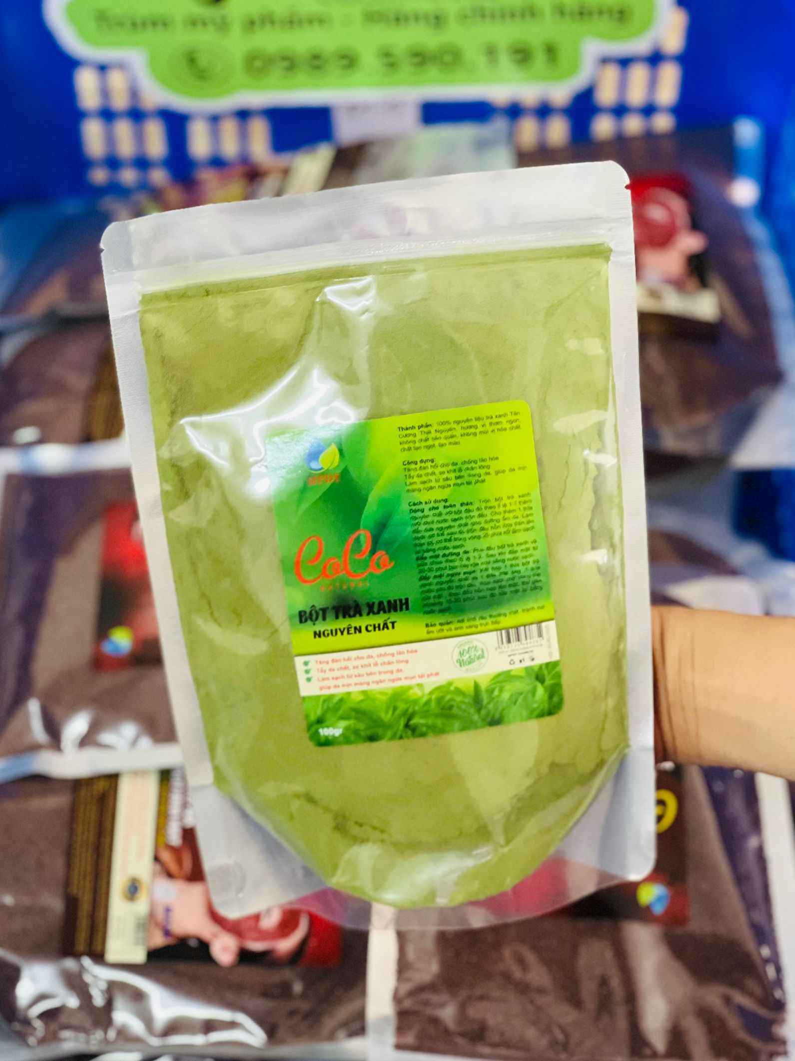 500gr Bột trà xanh đắp mặt nạ,đẹp da ngừa mụn mờ thâm, kiềm dầu