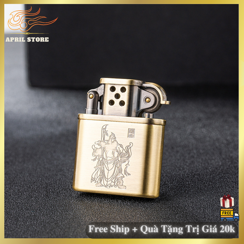 Bật Lửa Xài Gas Lửa Thường HY 303 Khắc 2 Họa Tiết Quan Vũ Và Hoa Văn (Không Gas)