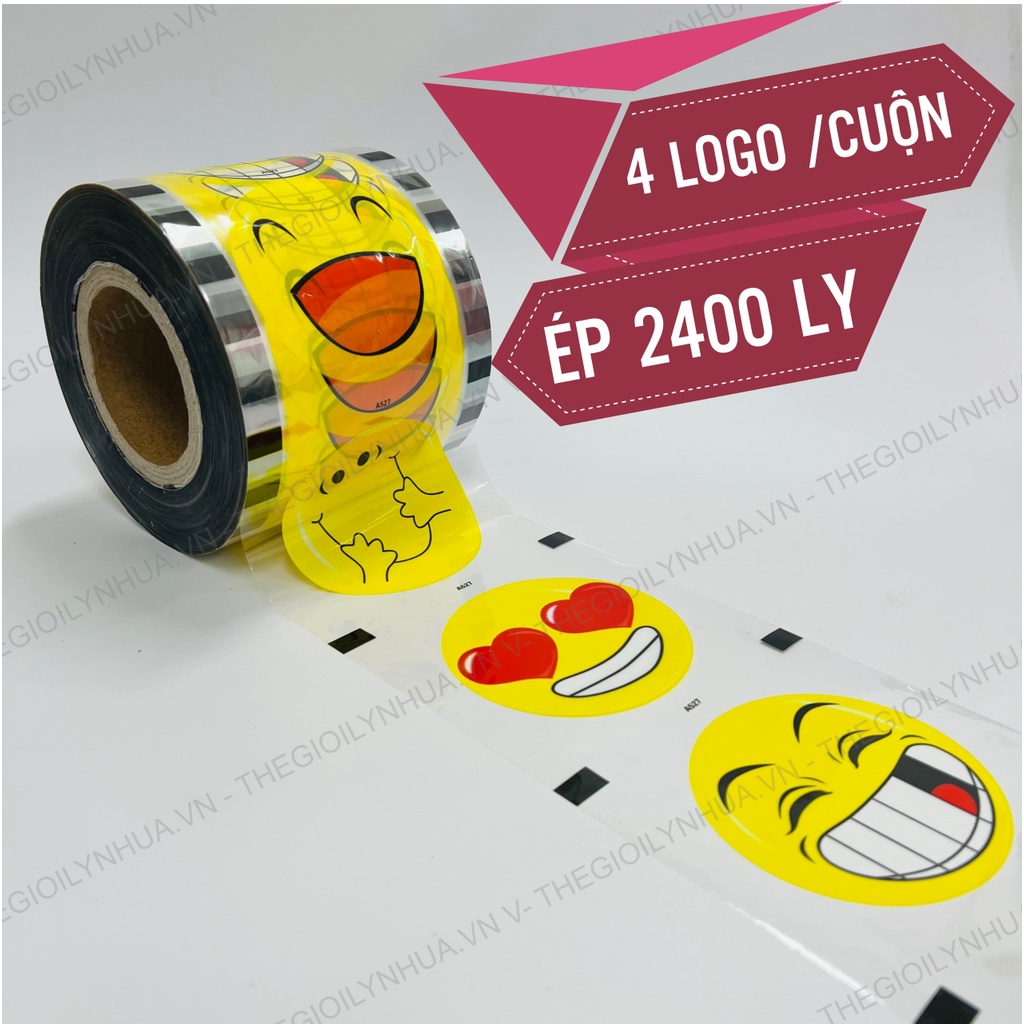 Màng dập cốc nhựa, cuộn màng ép ly, màng ép ly trà sữa, cuộn màng dập cốc 2400 logo mẫu 527