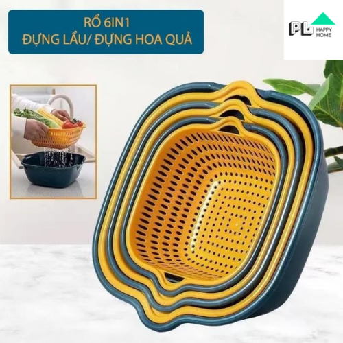 Bộ rổ nhựa kèm chậu, Bộ rổ nhựa 6 món cao cấp, tiện dụng