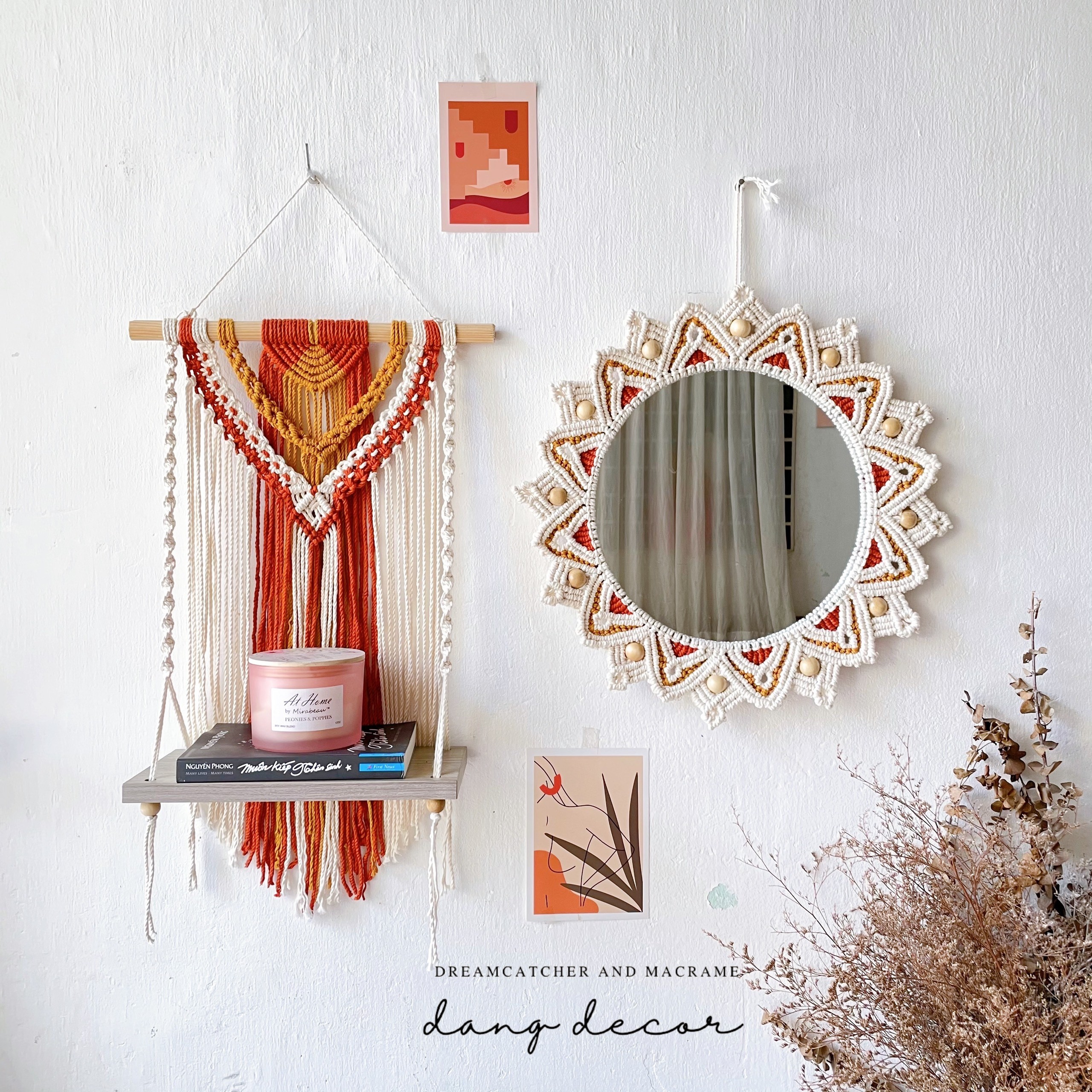 Set Gương và Kệ treo tường màu Cam Đất Nung Terracotta phong cách Địa Trung Hải trang trí nhà cửa