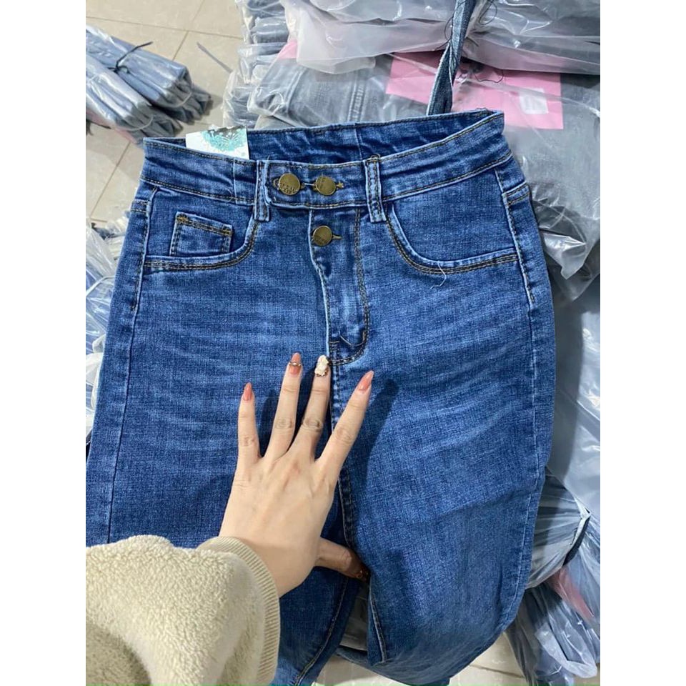 Quần jeans ôm 3 khuy freeship quần jeans nữ dáng ôm 3 khuy cạp lệch ad20