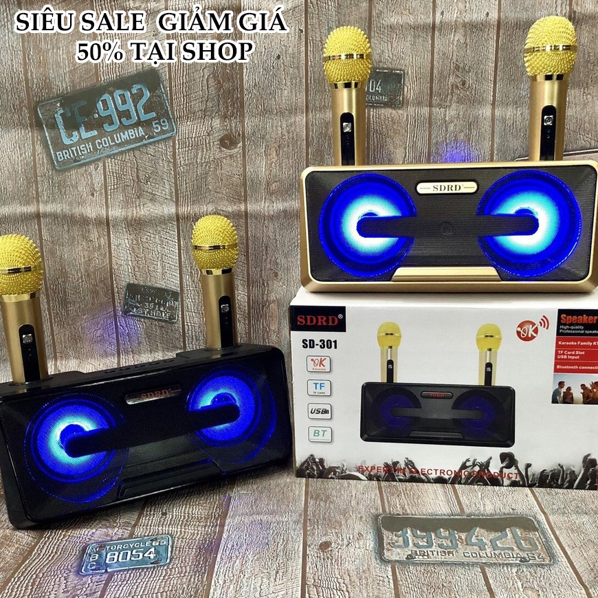 Loa thùng bluetooth hát karaoke cực chất công suất lớn - Mic đôi kèm loa SD 301 thoả sức ca hát vui chơi ngoài trời. Chất lượng âm thanh 8. cao cấp giá rẻ.