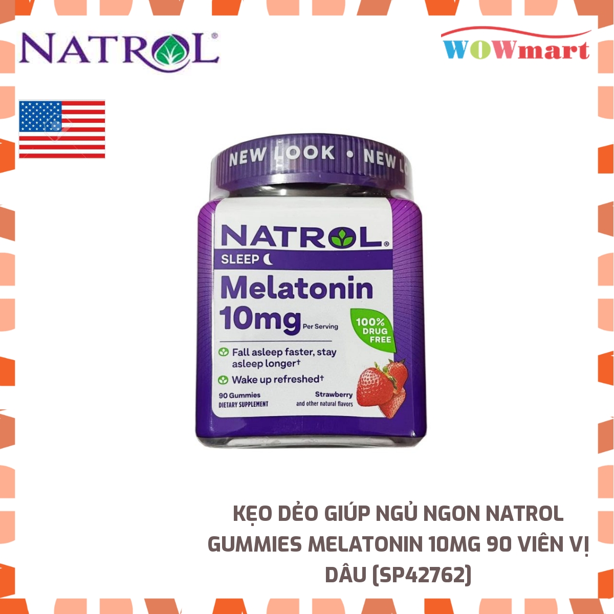 Kẹo dẻo giúp ngủ ngon Natrol Gummies Melatonin 10mg 90 viên vị dâu - [MỸ]