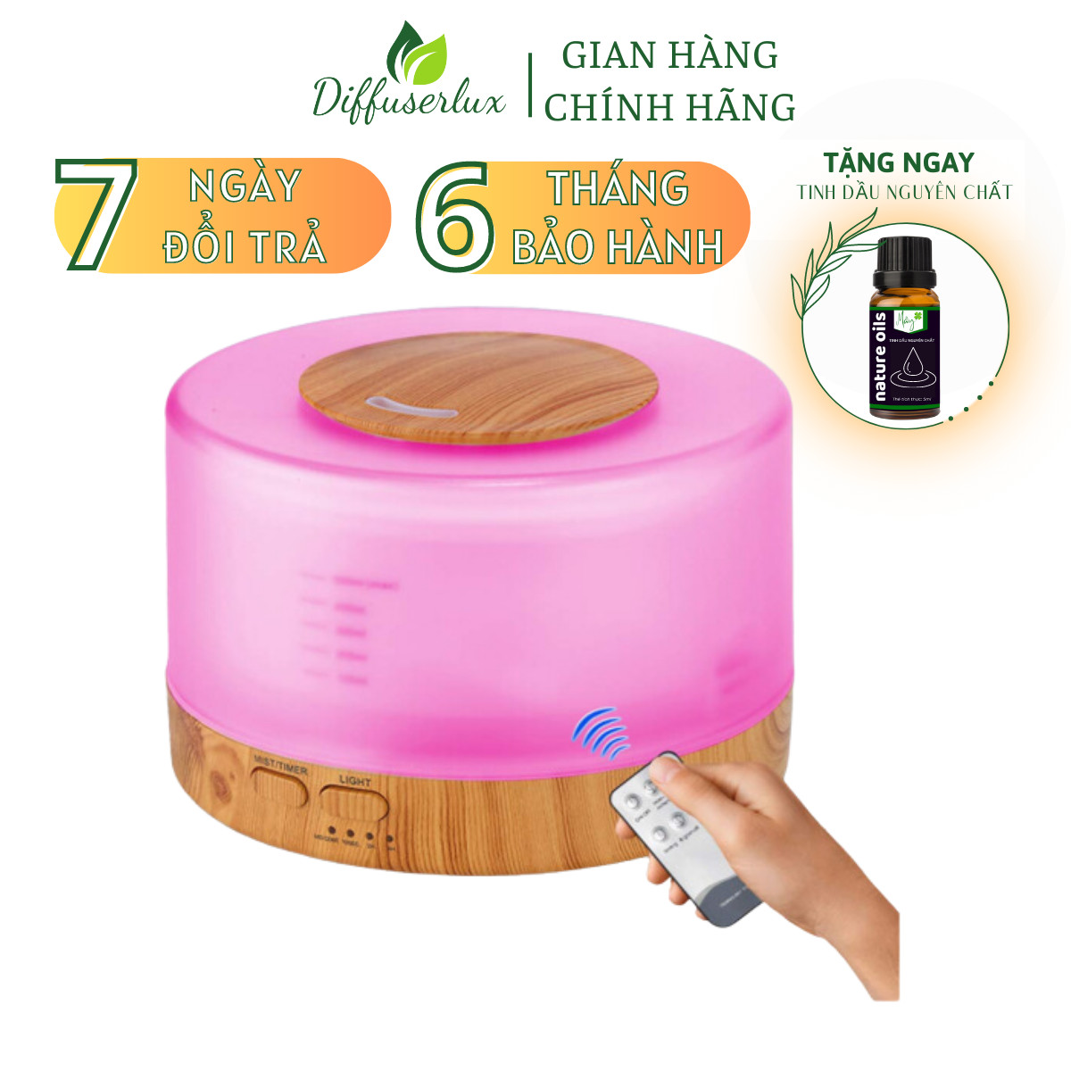 Máy xông tinh dầu phòng ngủ Trụ trong 500ml khuếch tán tinh dầu làm thơm phòng ngủ, khử mùi nhà vệ sinh - Diffuserlux