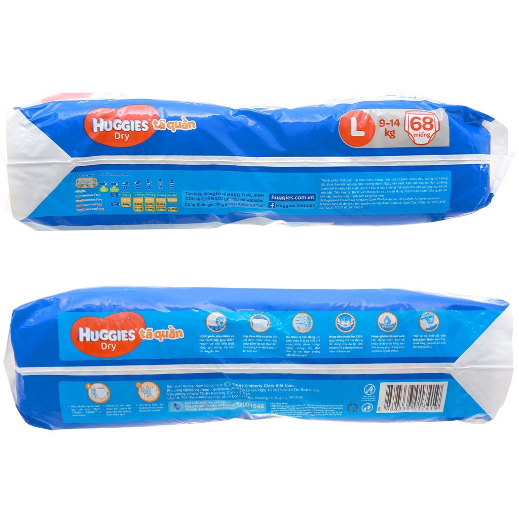 【nóng】 Bỉm - Tã Quần Huggies Dry Size L68 (Cho Bé 9-14kg)