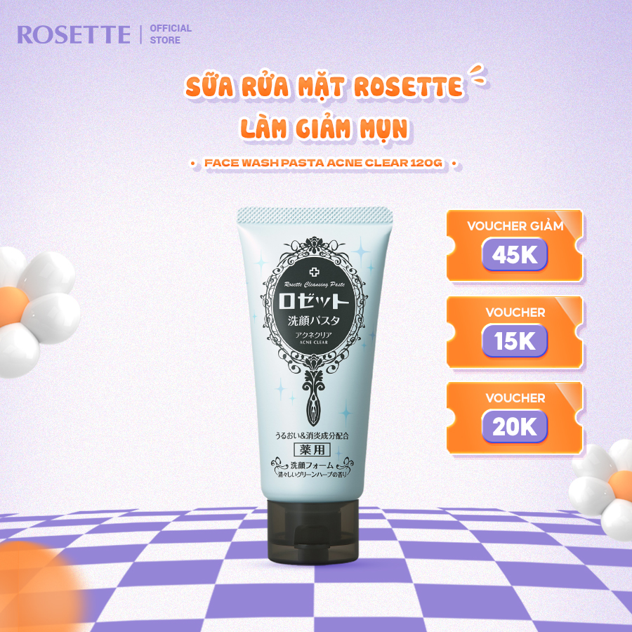 Sữa Rửa Mặt Rosette Làm Giảm Mụn Face Wash Pasta Acne Clear 120G