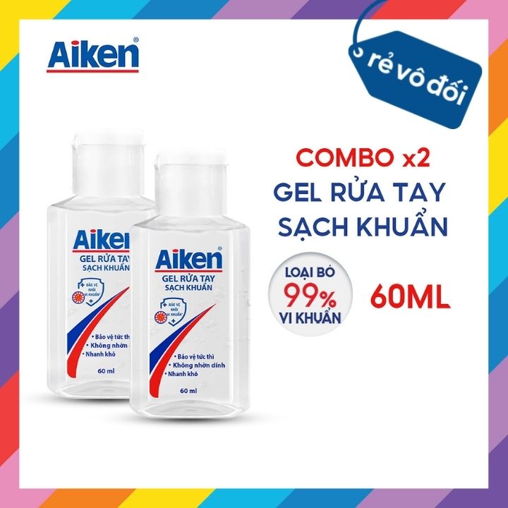 Gel rửa tay khô sạch khuẩn aiken 60ml