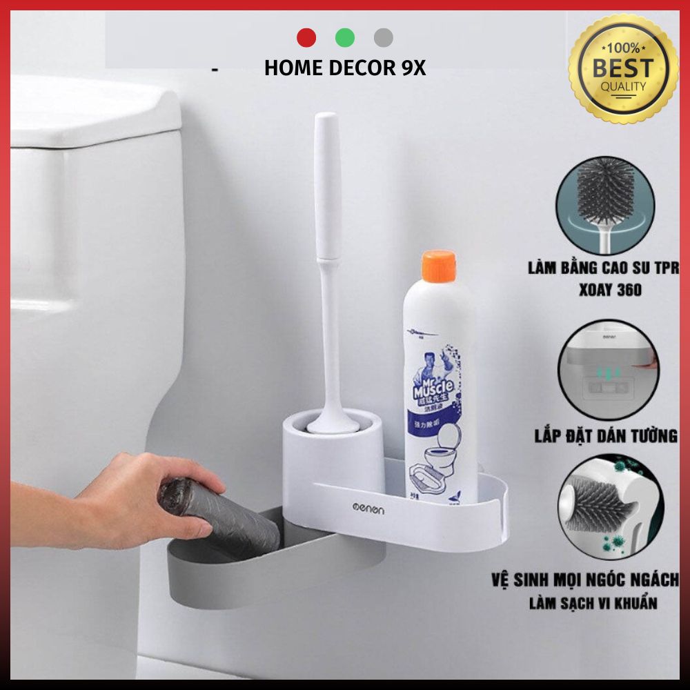 Chổi cọ toilet silicol cọ rửa nhà vệ sinh oenon kèm giá đỡ chổi cọ chà sàn dán tường thông minh