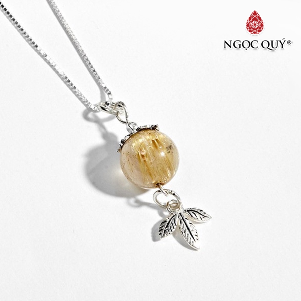 Dây chuyền mặt dây chuyền thạch anh tóc vàng phối 3 lá bạc - ngọc quý