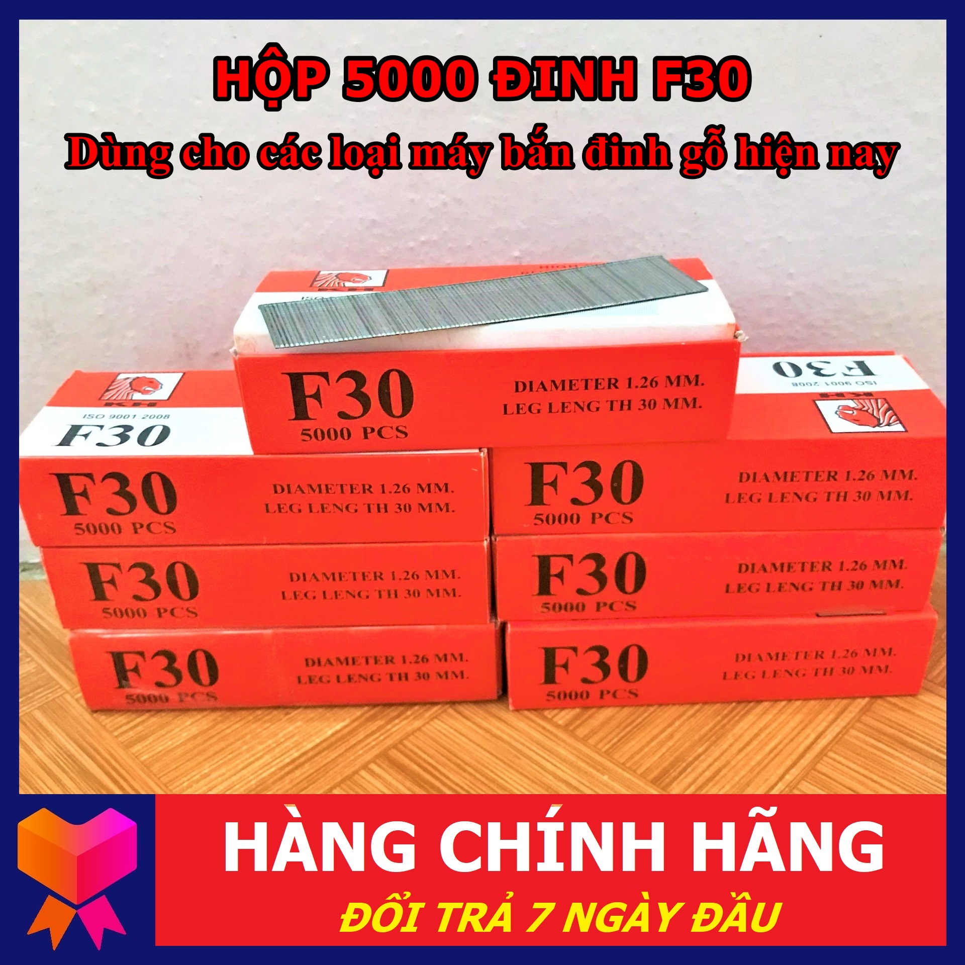 Hộp 5000 đinh bắn gỗ công nghiệp F30 - Dùng cho các dòng máy bắn đinh dùng hơi , dùng điện
