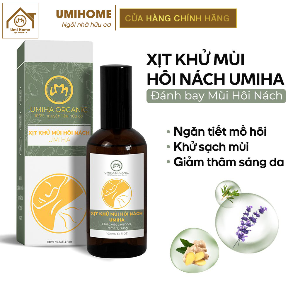 Xịt khử mùi hôi nách hữu cơ Umihome Organic 15/50/100ml giúp khử mùi, khô thoáng, ngăn tiết mồ hôi hiệu quả