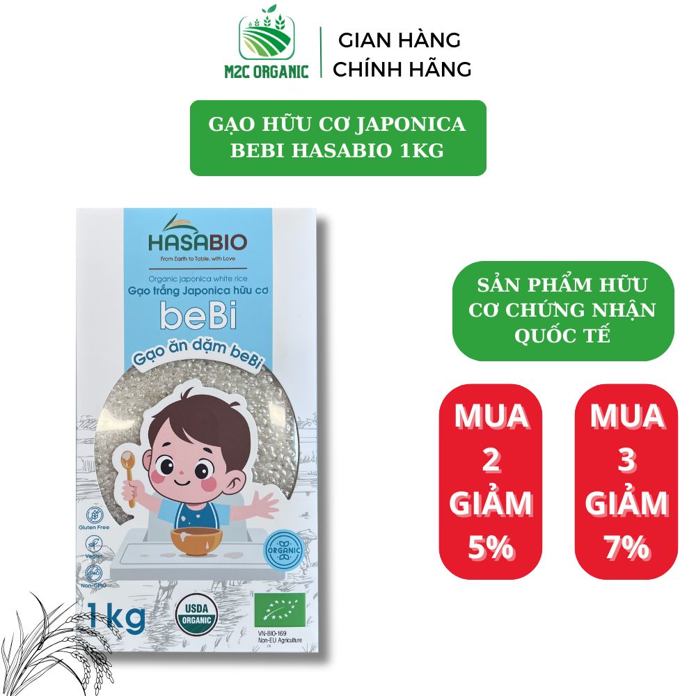 Gạo trắng hữu cơ Japonica Hasabio 1kg